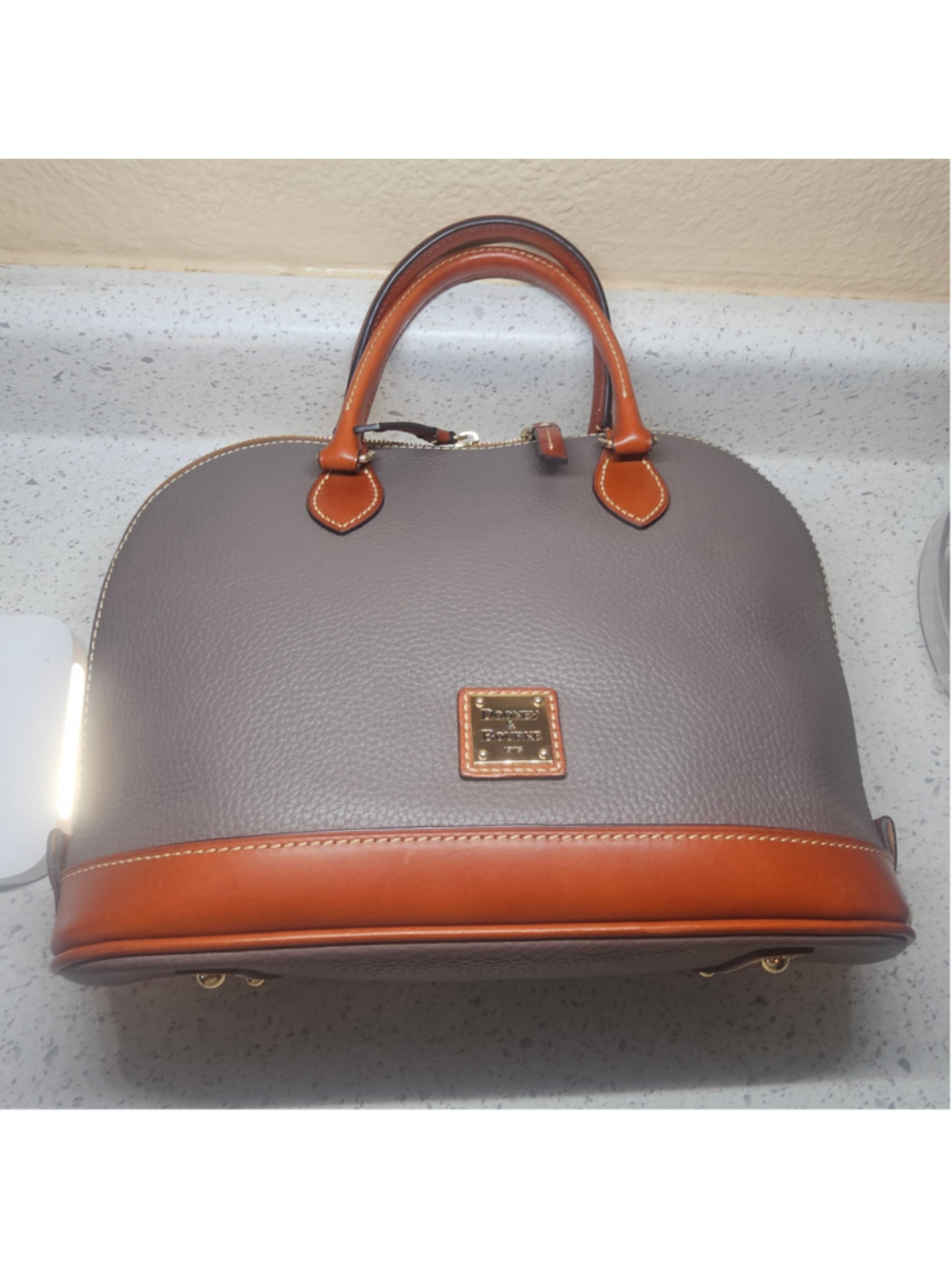 Dooney & Bourke Gray and Brown Leather Dome Satchel